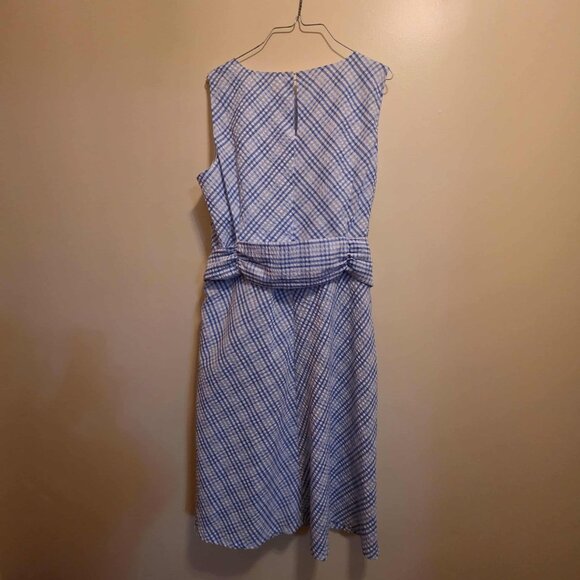 Blue/White Checkered Dress with Pockets & Belt - Picture 3 of 5